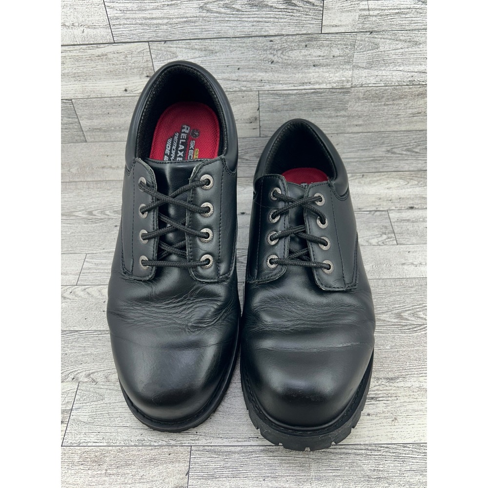 Skechers Work Relaxed Fit Men 12 Wide Black Leather Slip Resistant Shoes 77041EW